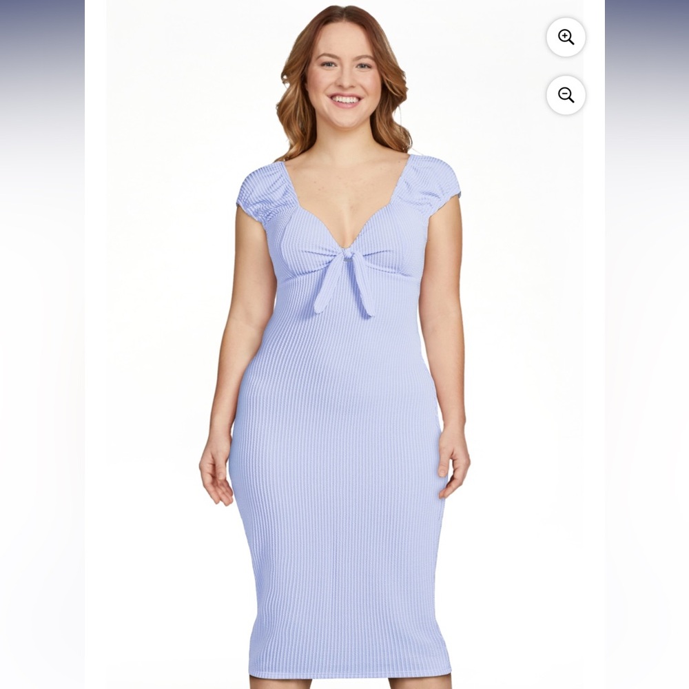NOBO Sky Blue Ribbed Midi Dress - Picture 2 of 6